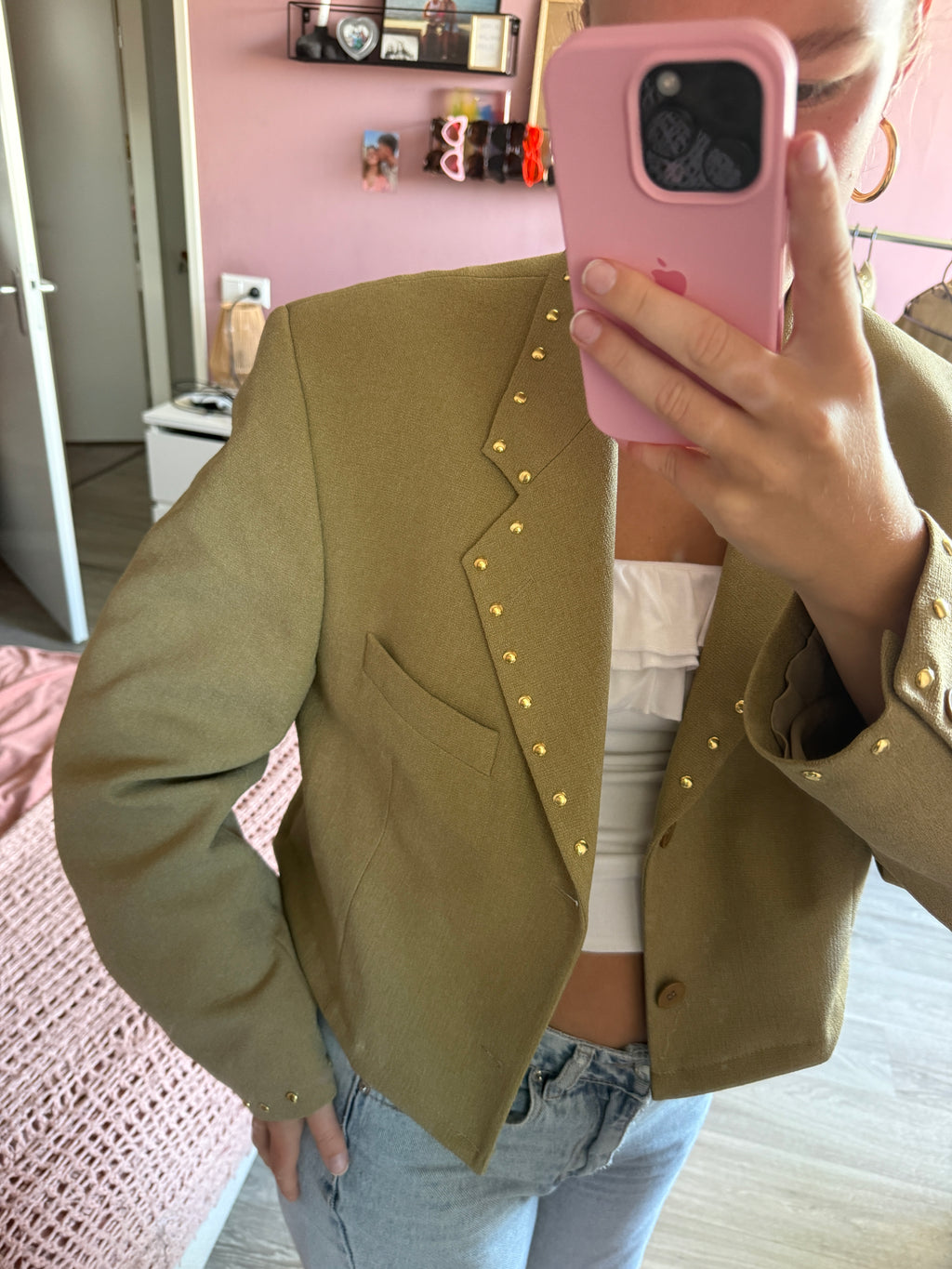 Upcycled cropped studded blazer