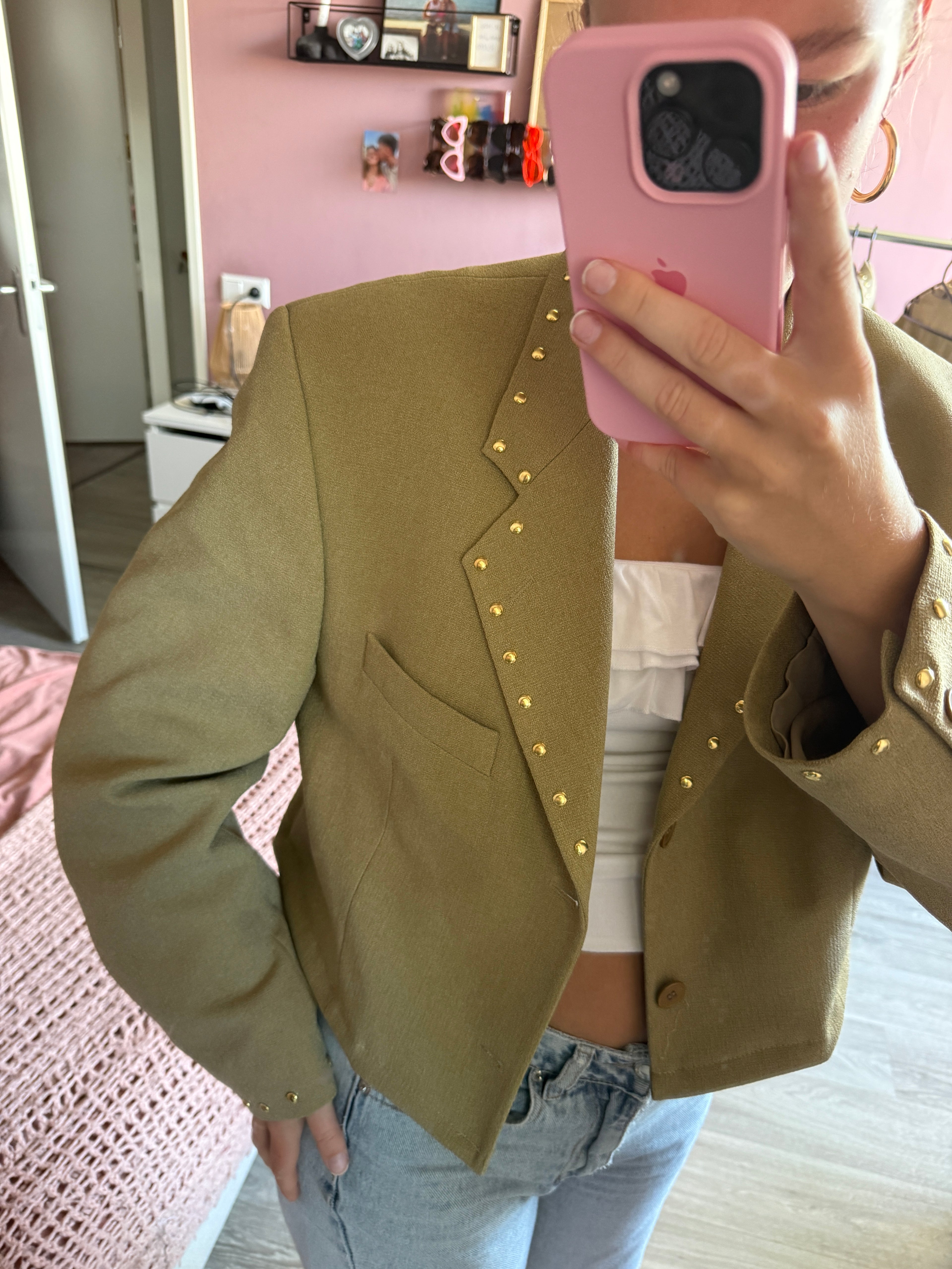 Upcycled cropped studded blazer