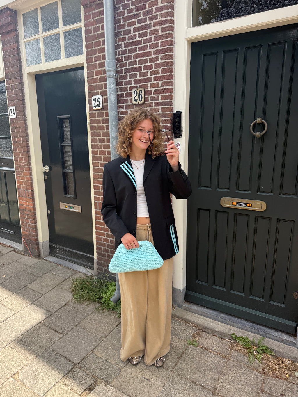 turquoise gestreepte blazer