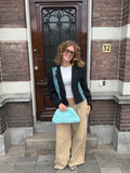 Turquoise gestreepte blazer (cropped)