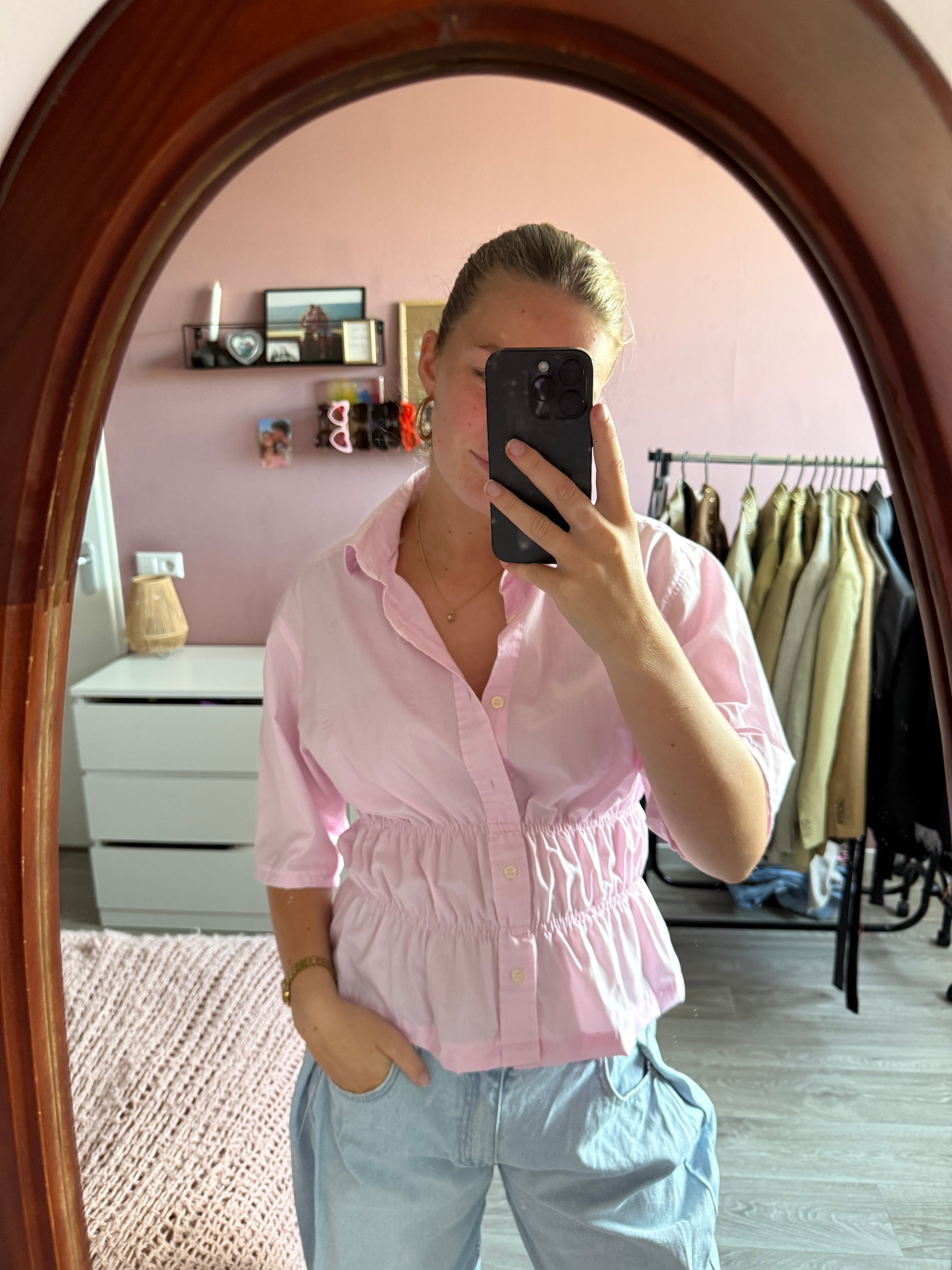 Roze getailleerde blouse