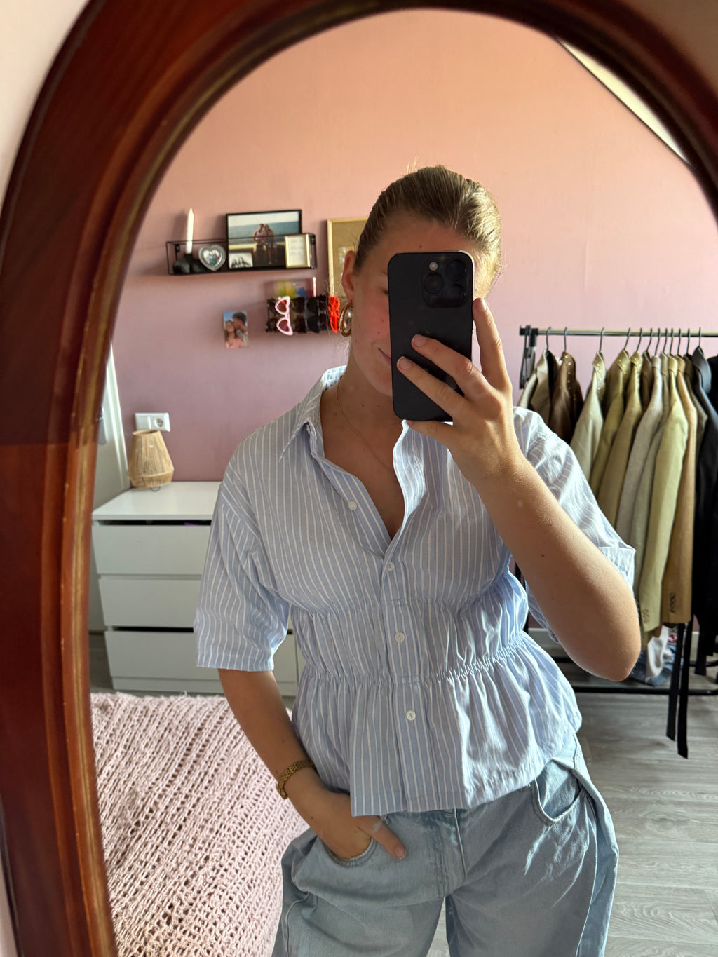Getailleerde gestreepte blouse