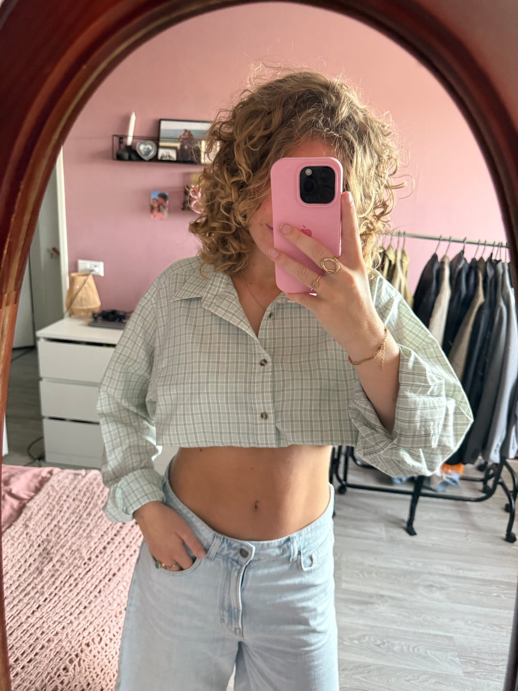 Groen geruite blouse