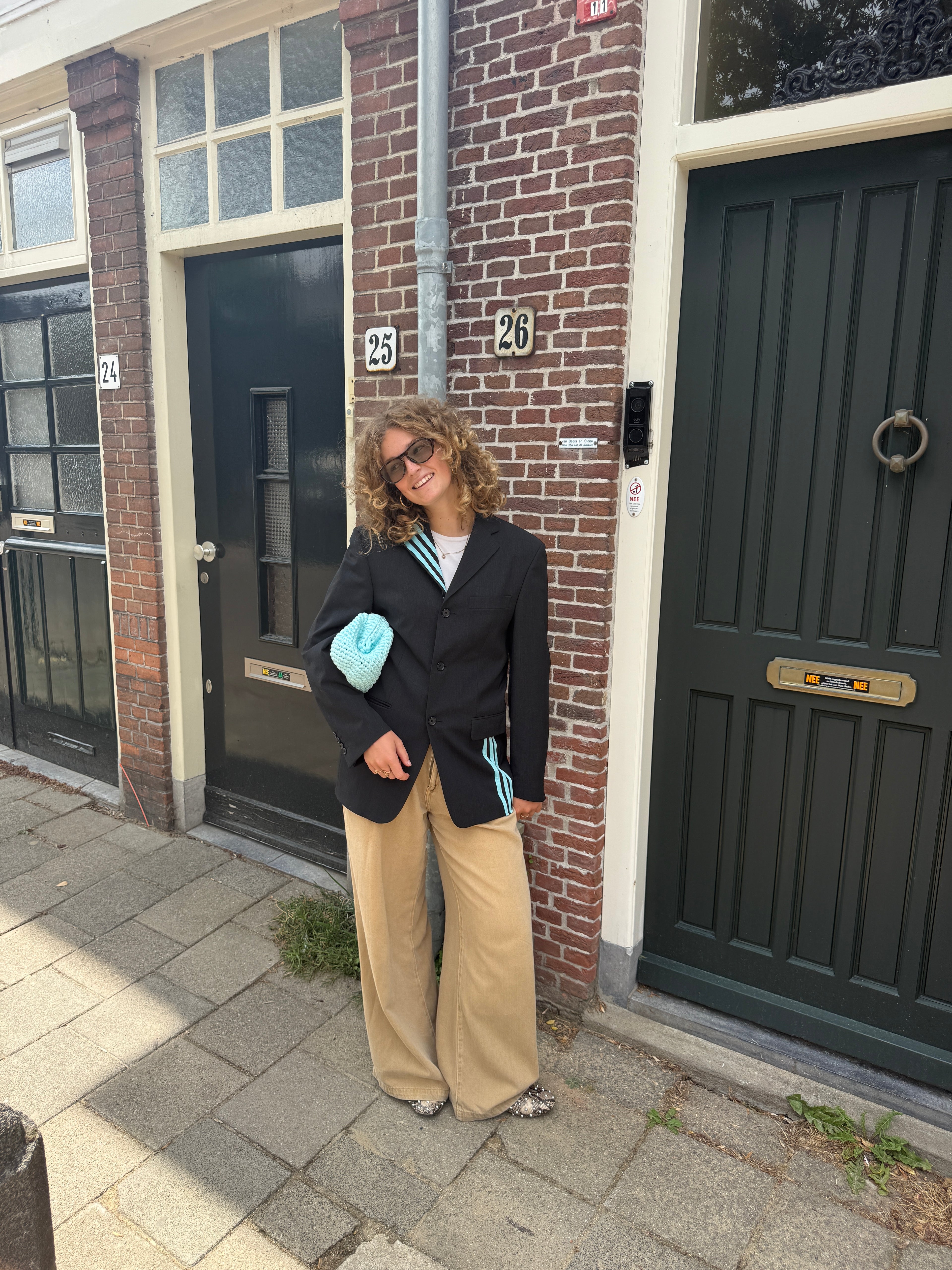 turquoise gestreepte blazer