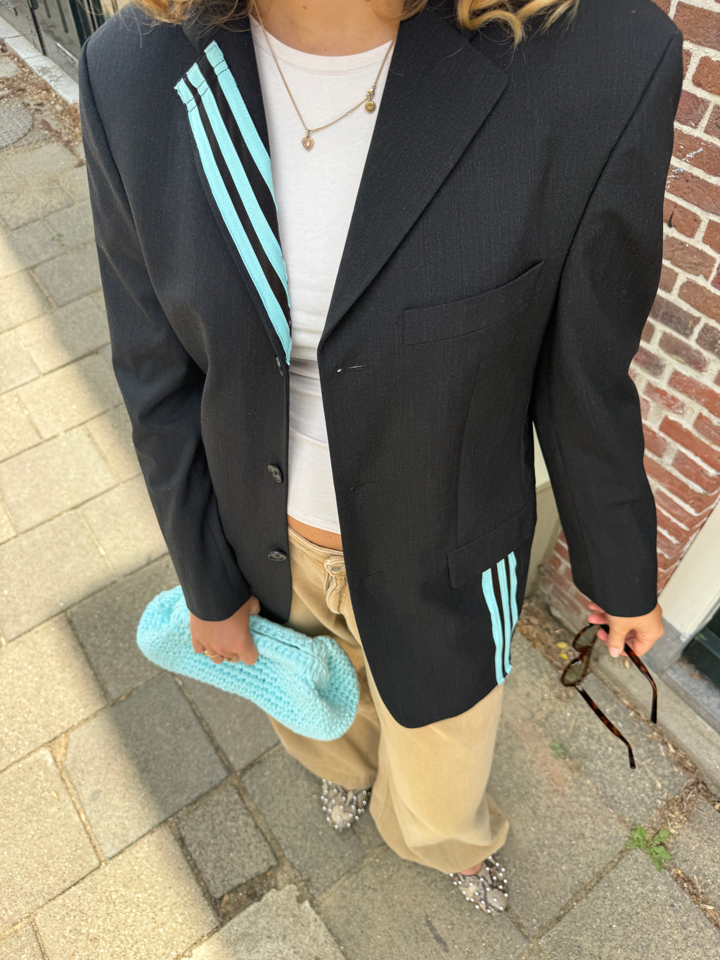 turquoise gestreepte blazer