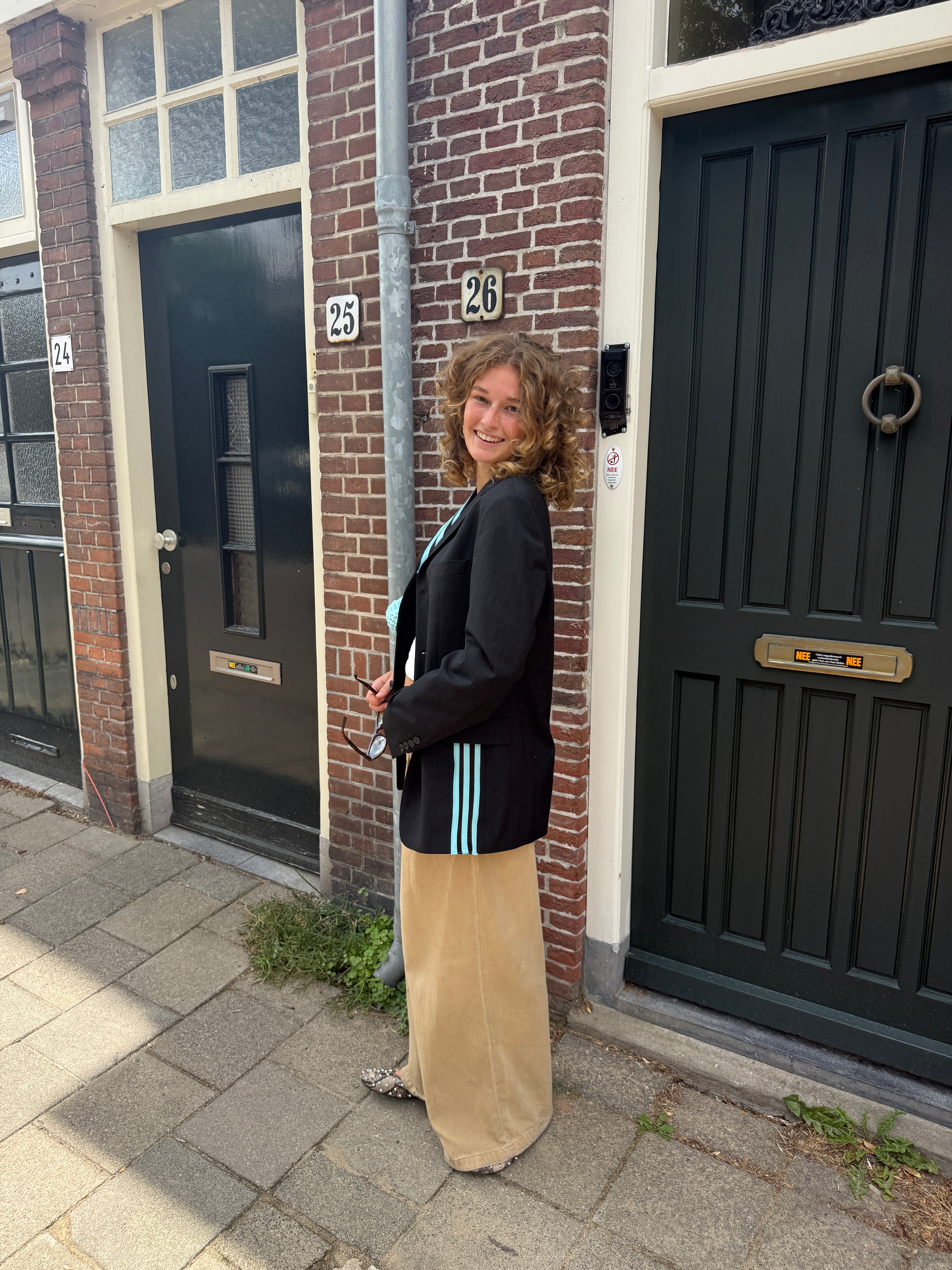 turquoise gestreepte blazer