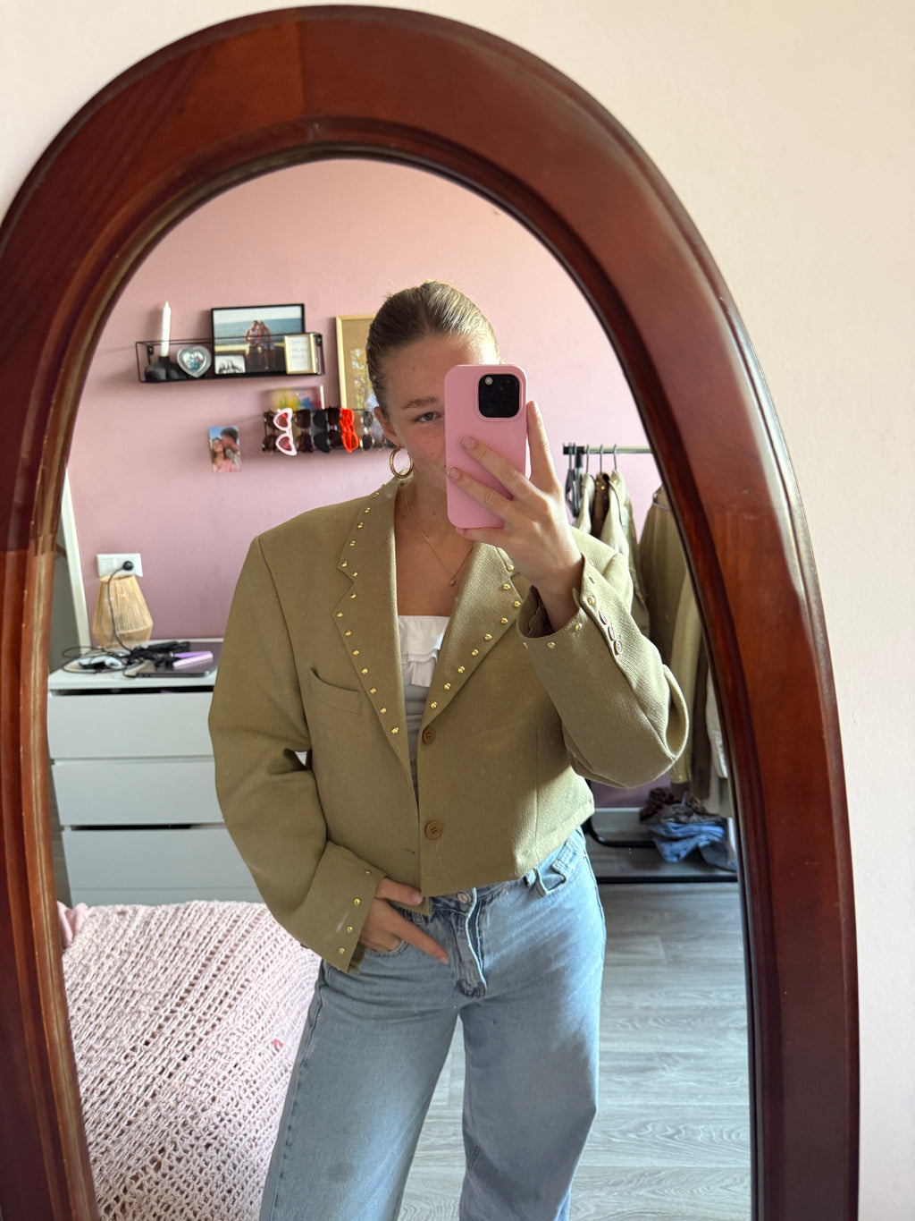 Upcycled cropped studded blazer