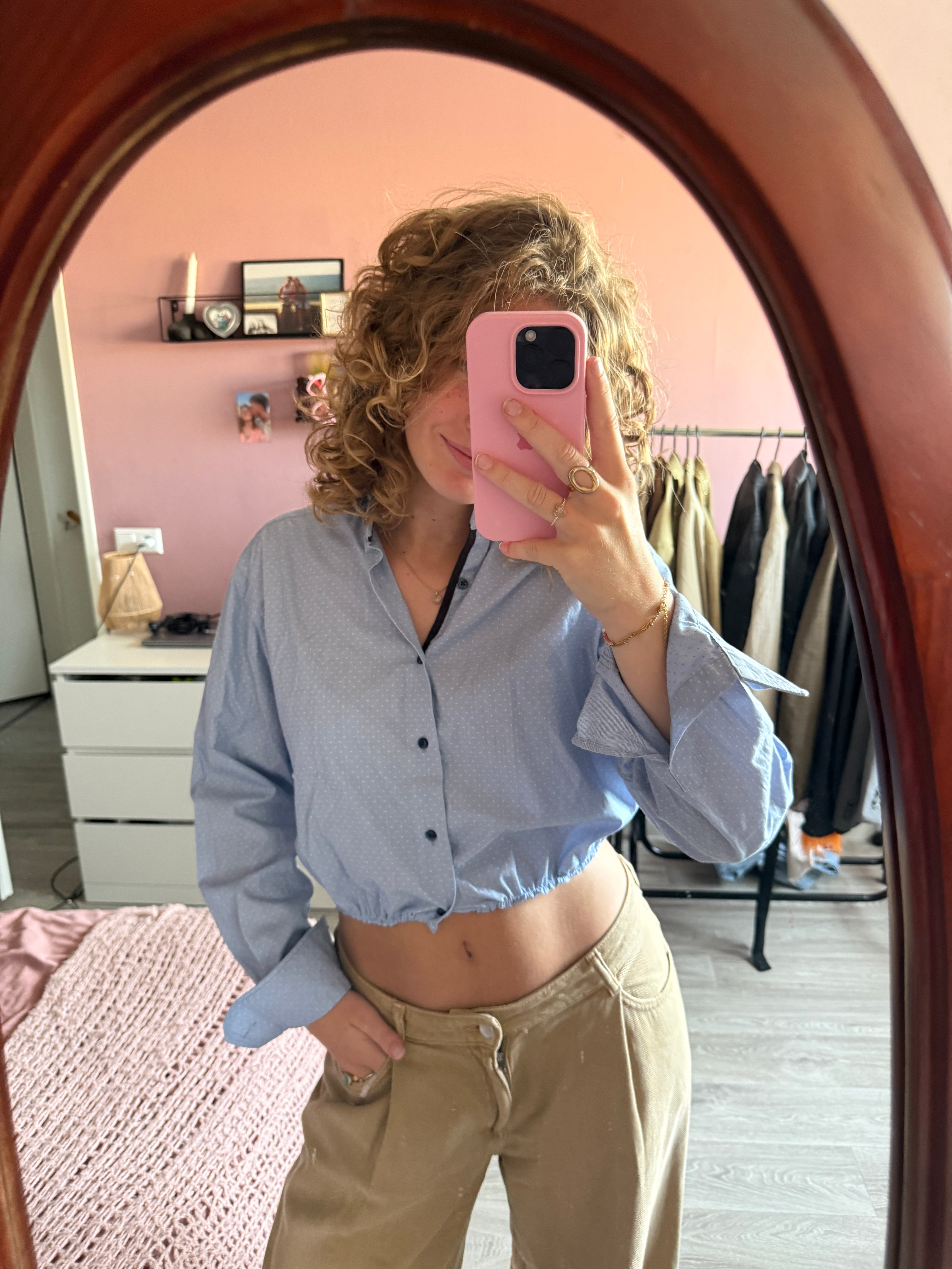 Blauw gestipte blouse met elastiek