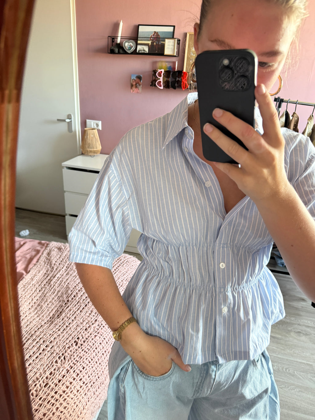 Getailleerde gestreepte blouse