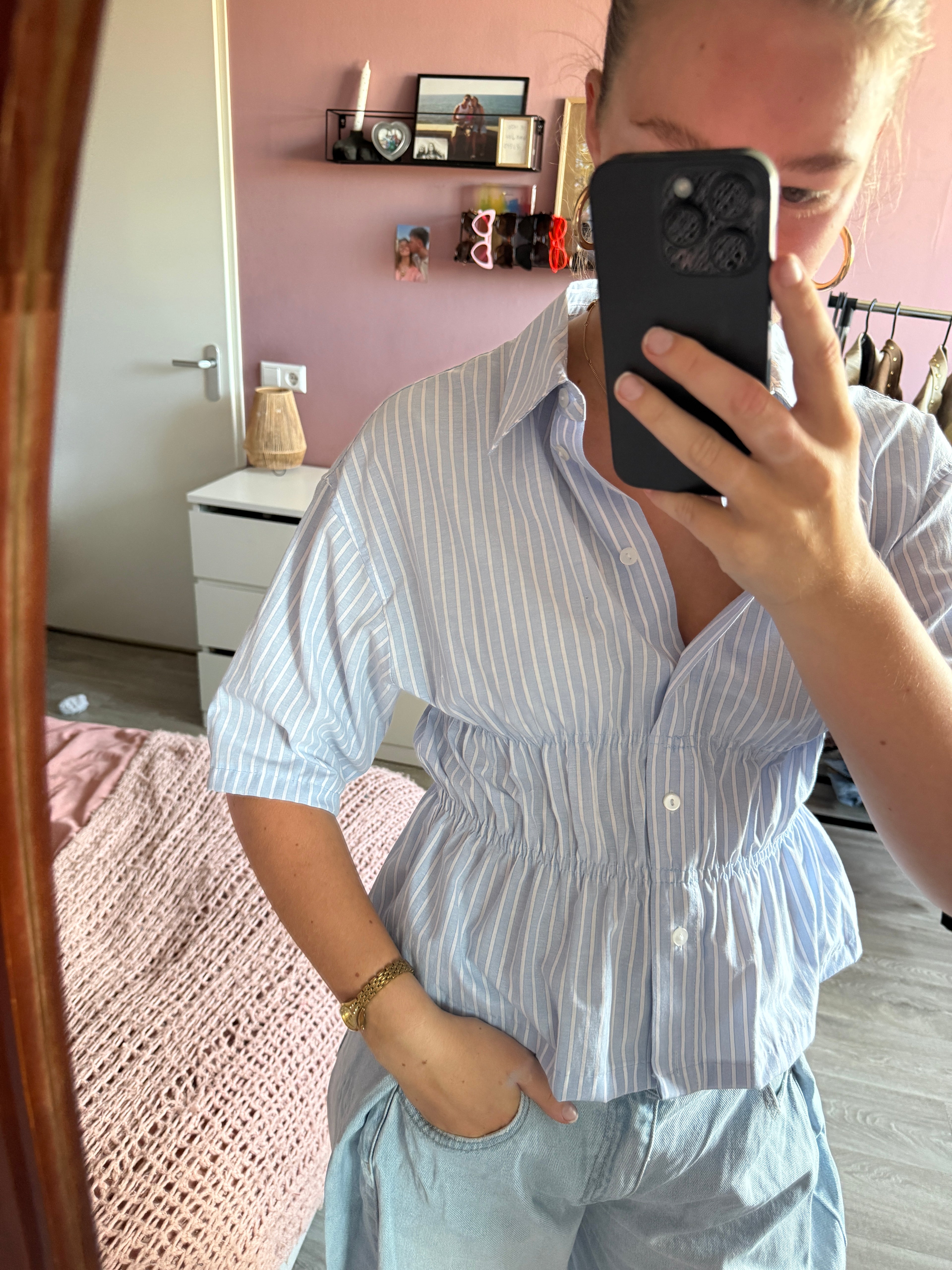 Getailleerde gestreepte blouse