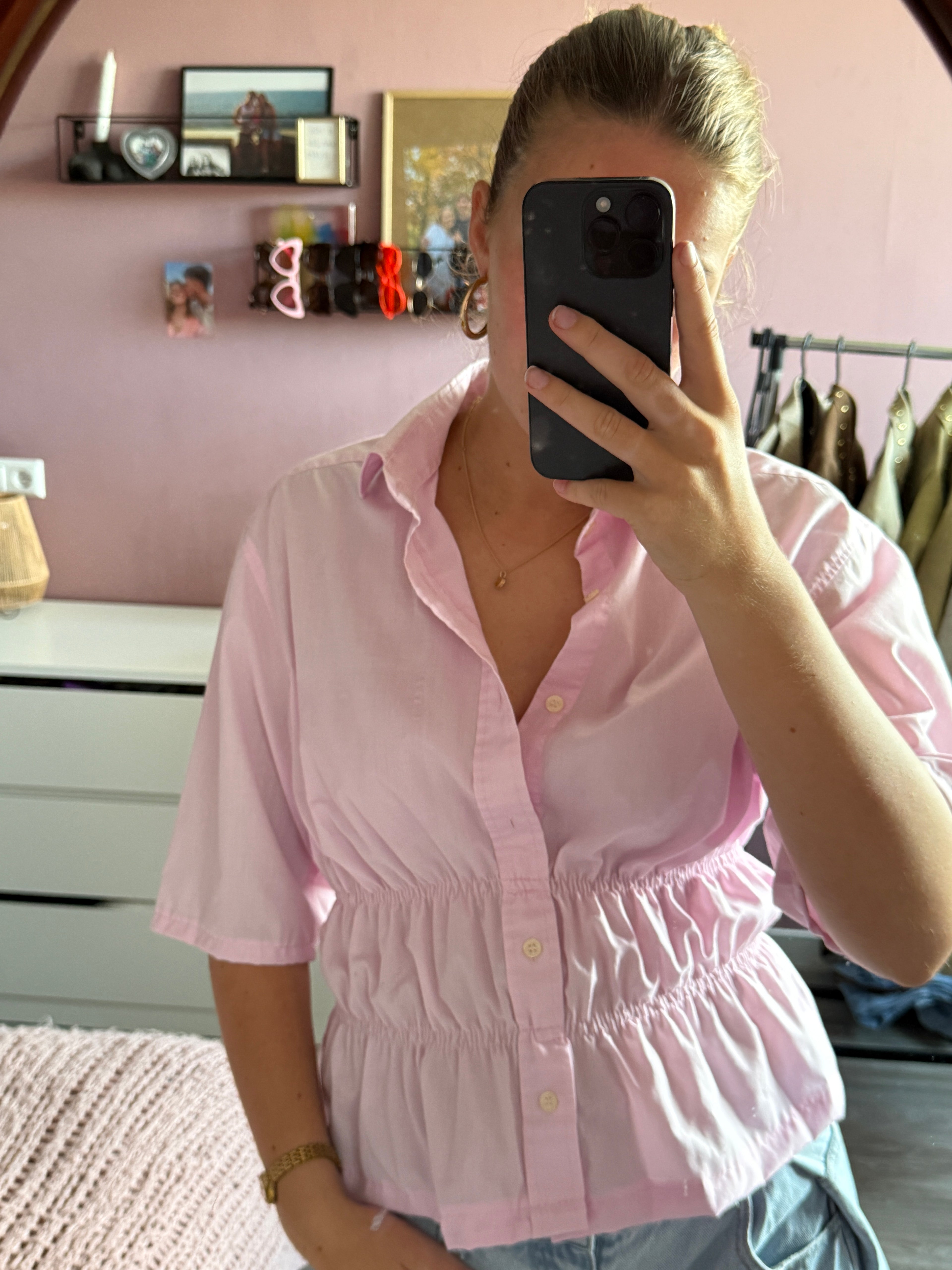 Roze getailleerde blouse