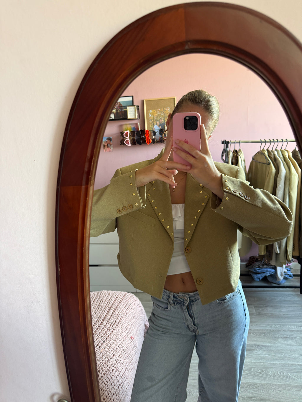 Upcycled cropped studded blazer