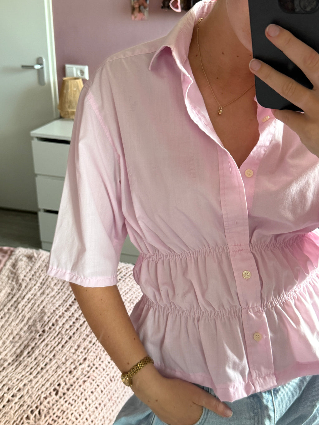 Roze getailleerde blouse